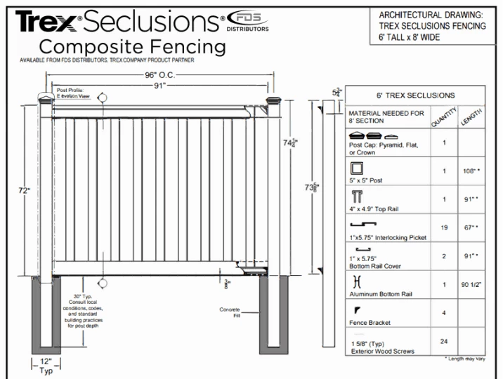 Trex Fencing architectural drawings