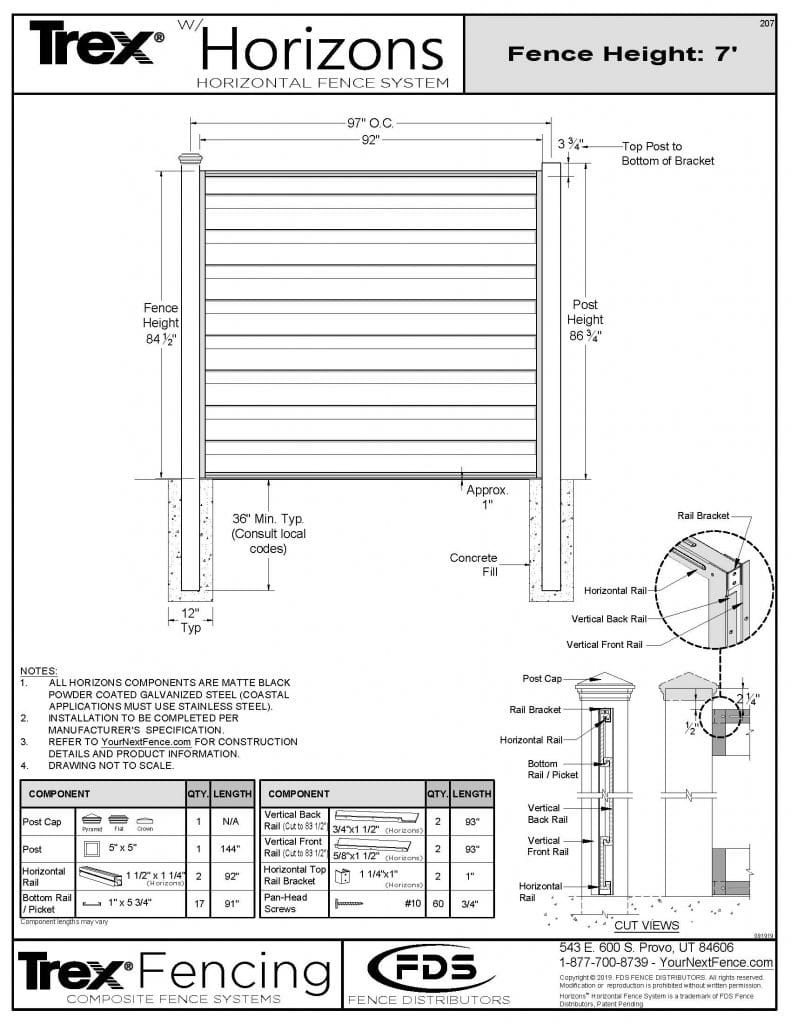 Trex Fencing With Horizons | Shop Drawings For Horizontal Fencing