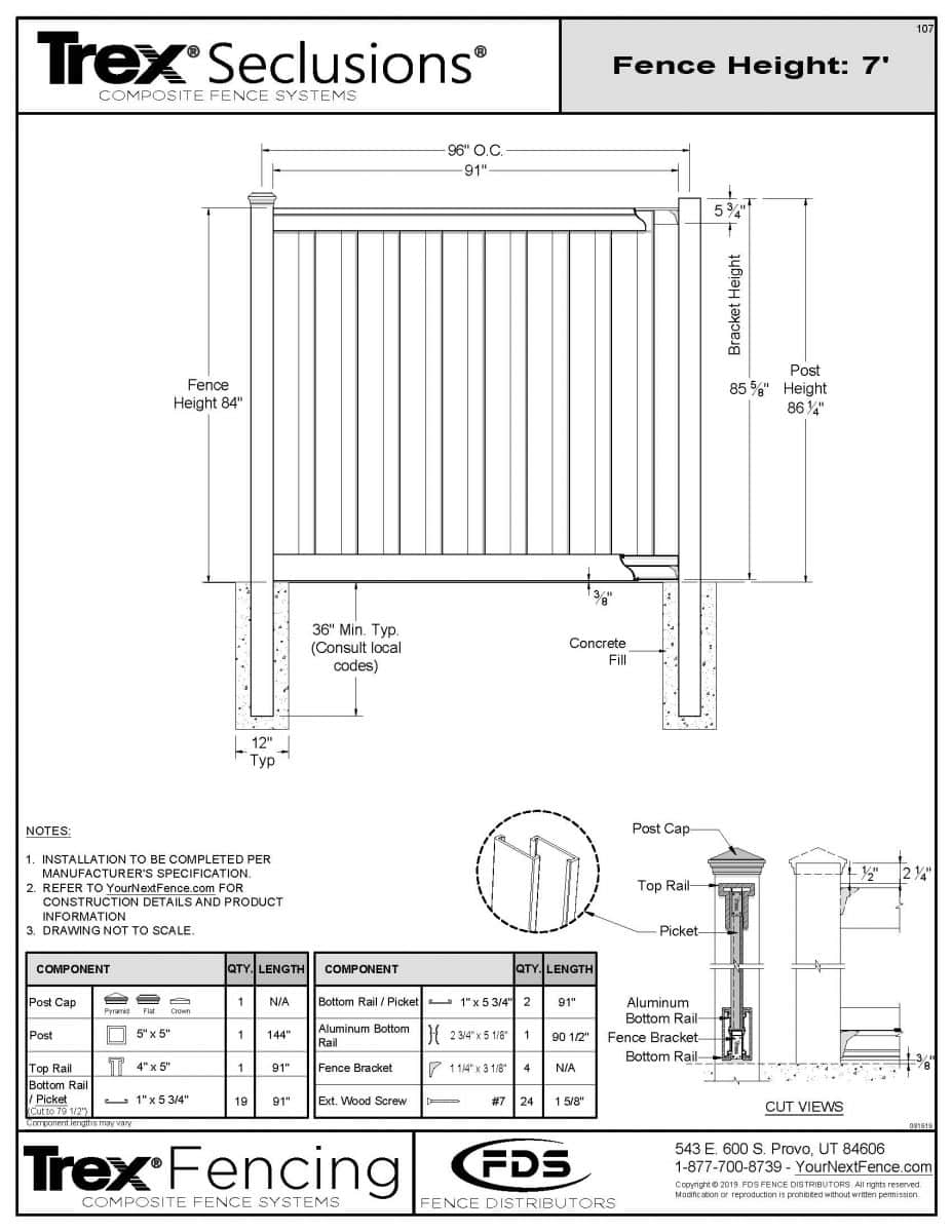 Trex Seclusions Fence Panel Kit - 7-ft. Tall 10