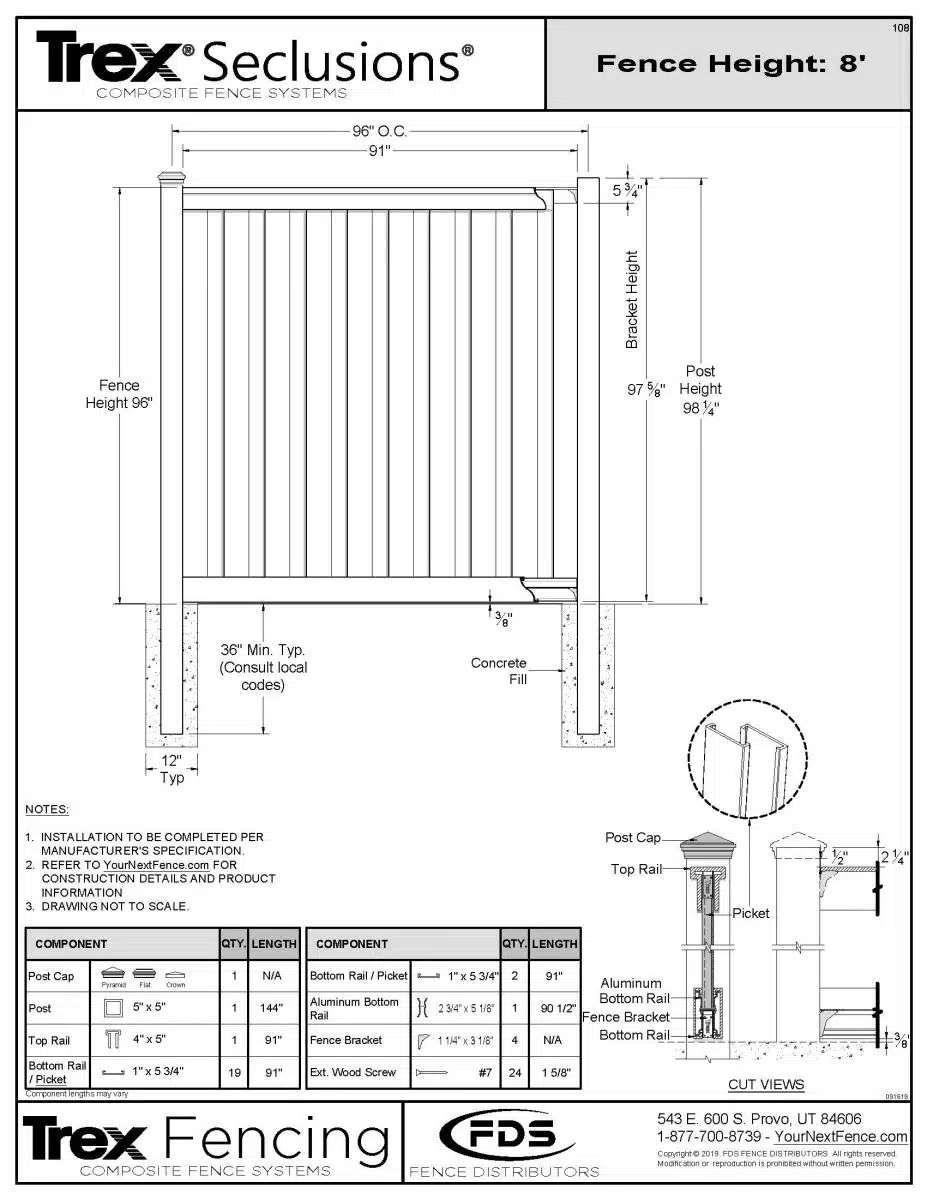 Trex Seclusions Fence Panel Kit - 8-ft. Tall 9