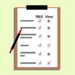 Clip art of a Clipboard with a sheet comparing Trex to PVC Vinyl