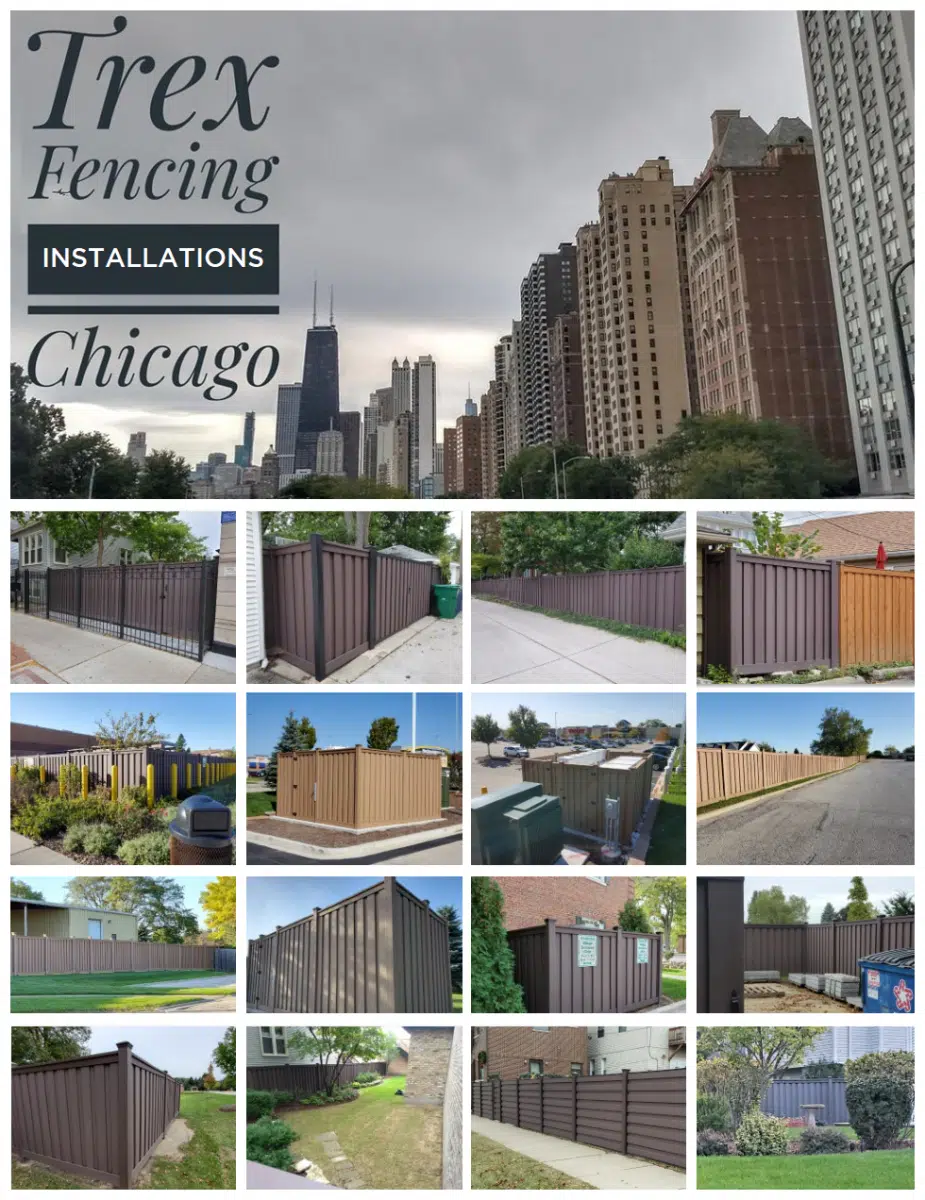 A collage of Trex Fencing Chicago; composite fencing installed in the Chicagoland area.
