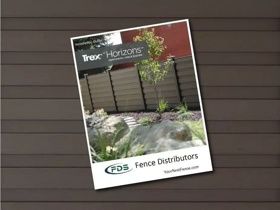 An installation guide for Trex Fencing superimposed over Trex Fencing pickets