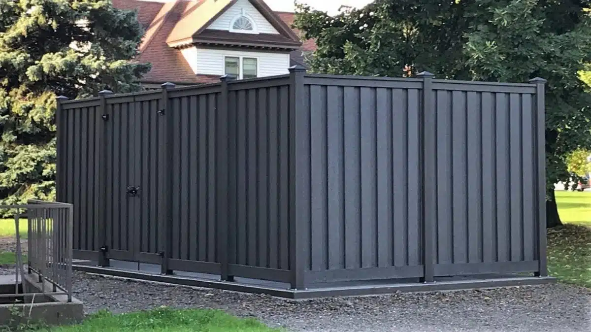 A generator enclosure made from Trex Fencing at Lawrence University in Wisconsin
