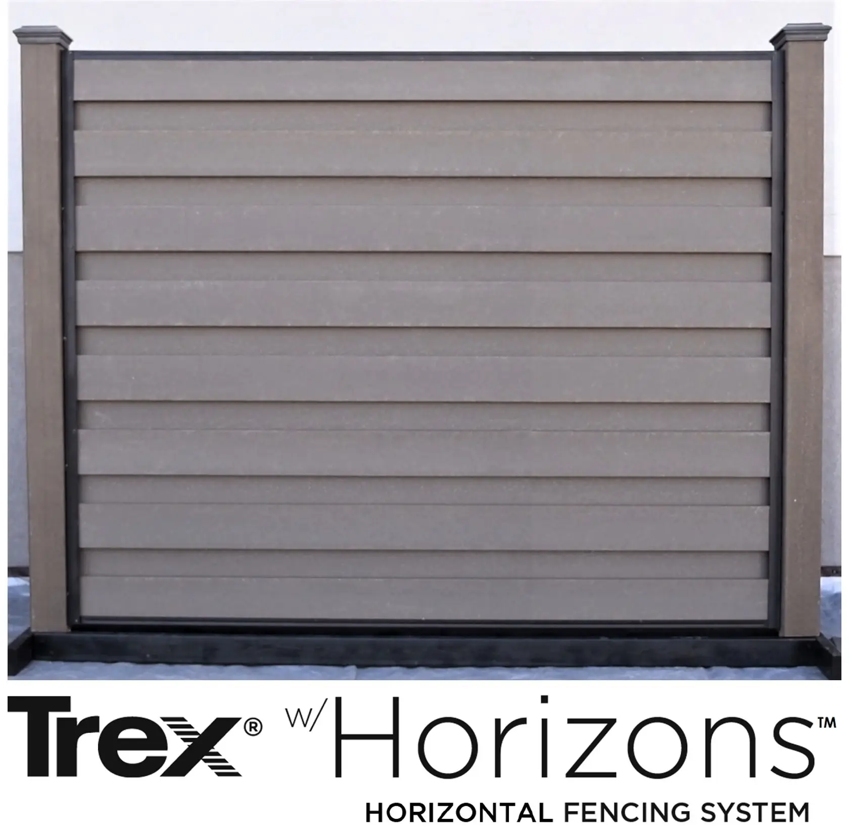 Trex Horizons Horizontal Fence Installed Panel with logo