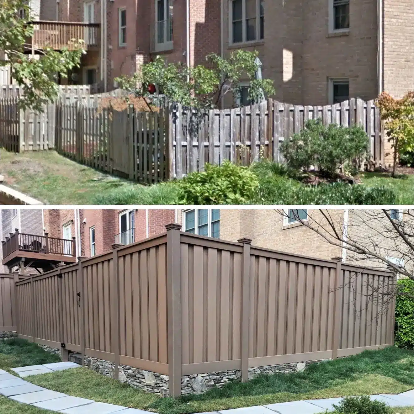 Trex Fencing Before and After - Replacing wood fence in Falls Church VA